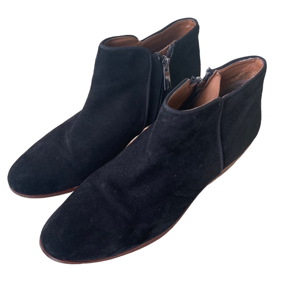 Sam Edelman Petty Black Suede Rounded Toe Stacked Block Heel Ankle Booties Sz 7